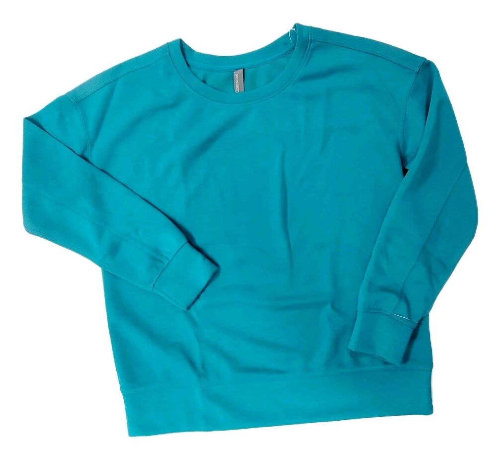 Mondetta Women's L Drop Shoulder Scuba Crewneck Relaxed Sweatshirt Stretch Teal